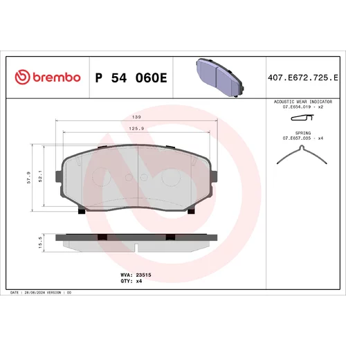 Sada brzdových platničiek kotúčovej brzdy BREMBO P 54 060E