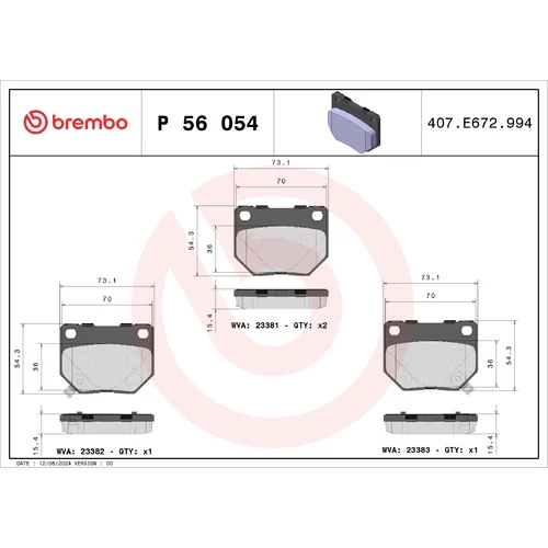 Sada brzdových platničiek kotúčovej brzdy BREMBO P 56 054