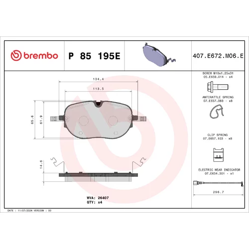 Sada brzdových platničiek kotúčovej brzdy P 85 195E /BREMBO/