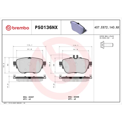 Sada brzdových platničiek kotúčovej brzdy BREMBO P50136NX