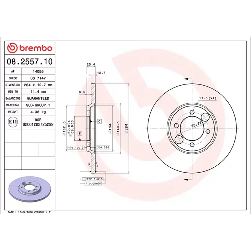 Brzdový kotúč BREMBO 08.2557.10