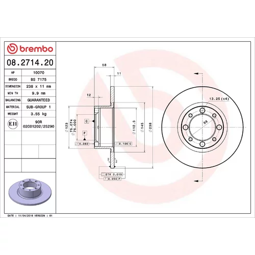 Brzdový kotúč BREMBO 08.2714.20
