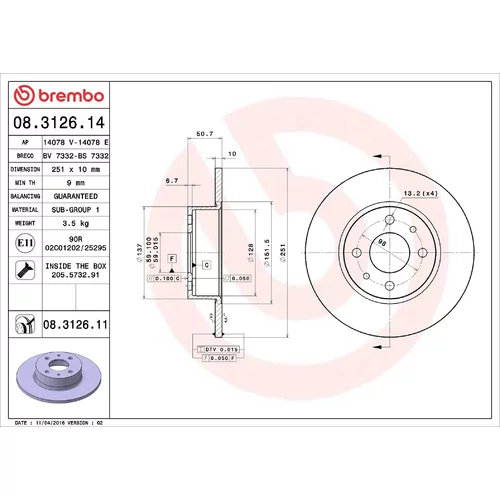 Brzdový kotúč BREMBO 08.3126.11
