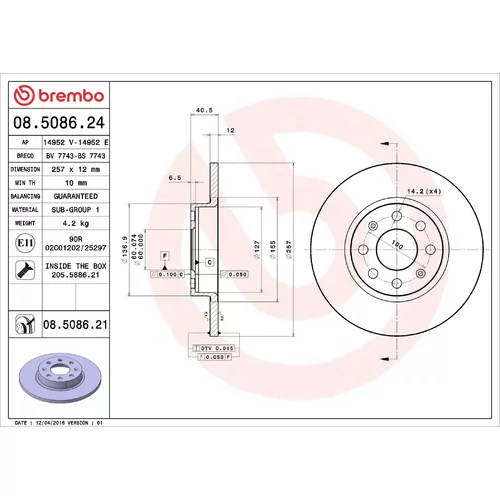 Brzdový kotúč BREMBO 08.5086.21