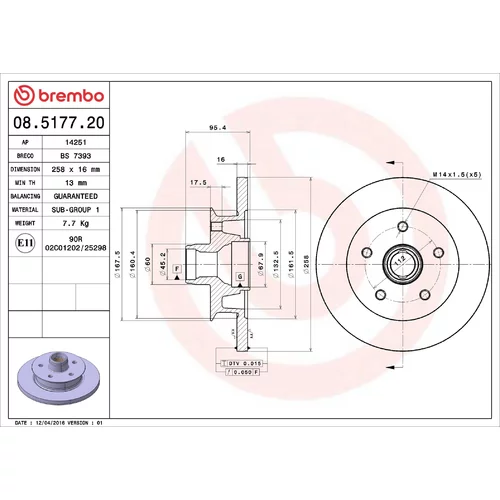 Brzdový kotúč BREMBO 08.5177.20