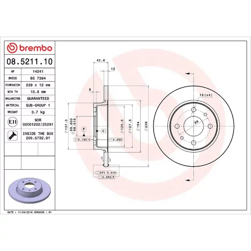 Brzdový kotúč BREMBO 08.5211.10