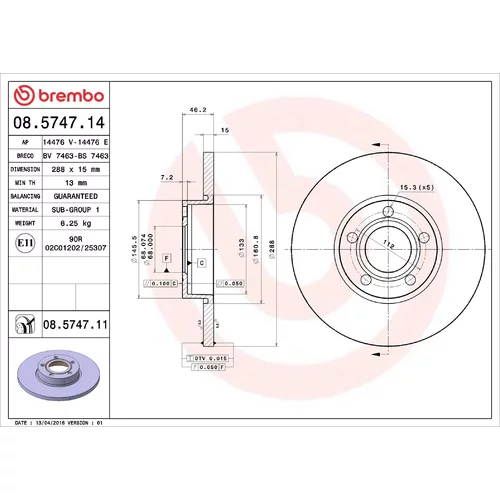 Brzdový kotúč BREMBO 08.5747.11