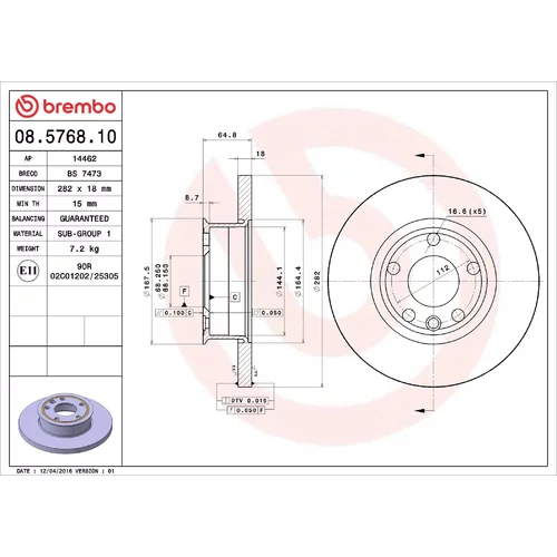 Brzdový kotúč BREMBO 08.5768.10