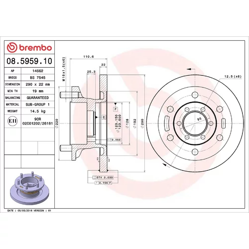 Brzdový kotúč BREMBO 08.5959.10