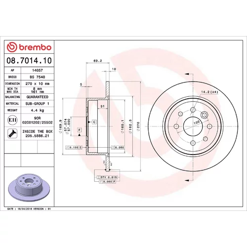 Brzdový kotúč BREMBO 08.7014.10