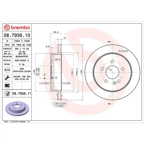 Brzdový kotúč BREMBO 08.7936.10
