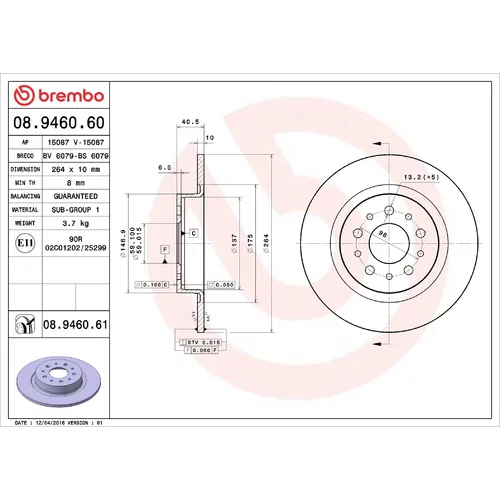 Brzdový kotúč BREMBO 08.9460.61