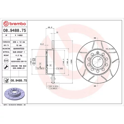 Brzdový kotúč BREMBO 08.9488.75