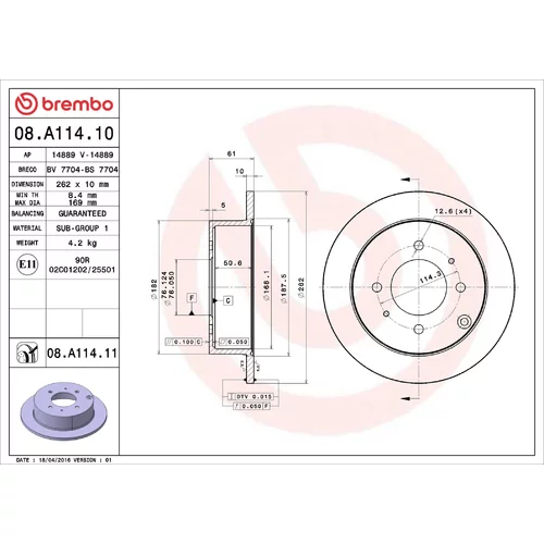 Brzdový kotúč BREMBO 08.A114.11