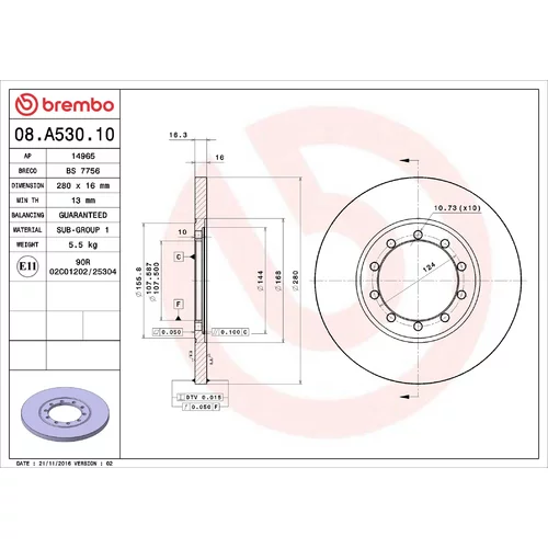 Brzdový kotúč BREMBO 08.A530.10