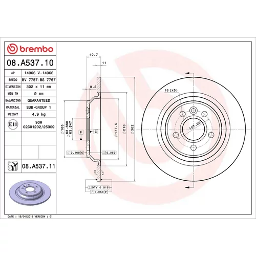 Brzdový kotúč BREMBO 08.A537.11