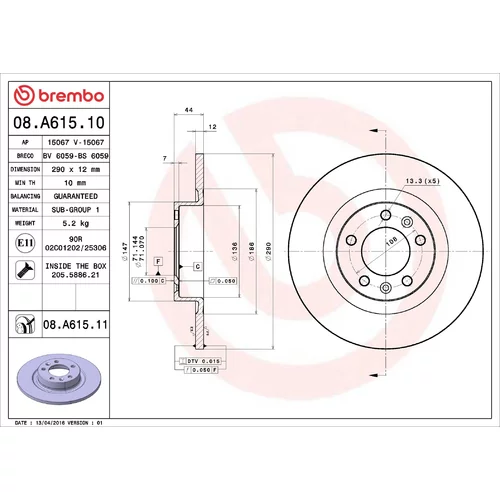 Brzdový kotúč BREMBO 08.A615.11