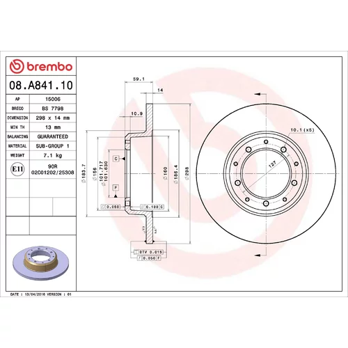 Brzdový kotúč BREMBO 08.A841.10