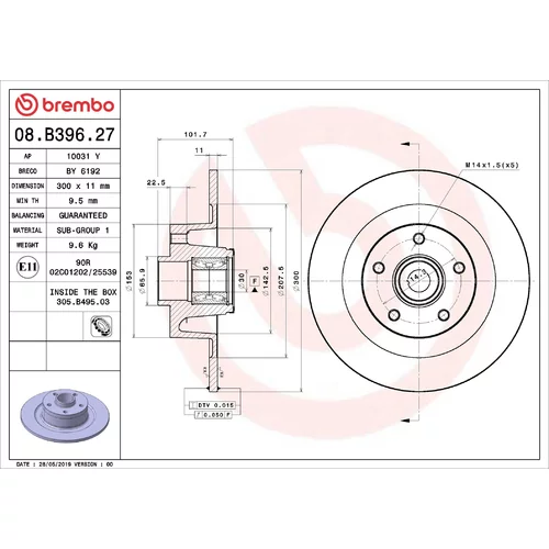 Brzdový kotúč BREMBO 08.B396.27