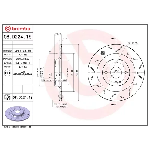 Brzdový kotúč BREMBO 08.D224.1S
