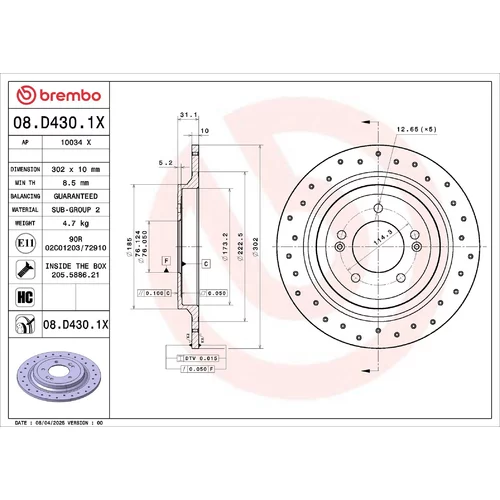 Brzdový kotúč BREMBO 08.D430.1X