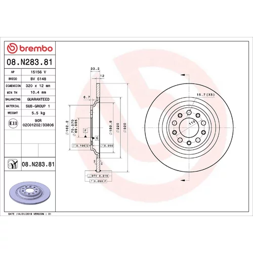 Brzdový kotúč BREMBO 08.N283.81