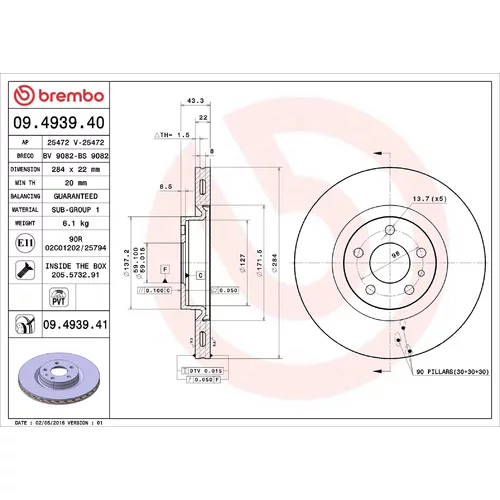 Brzdový kotúč BREMBO 09.4939.41