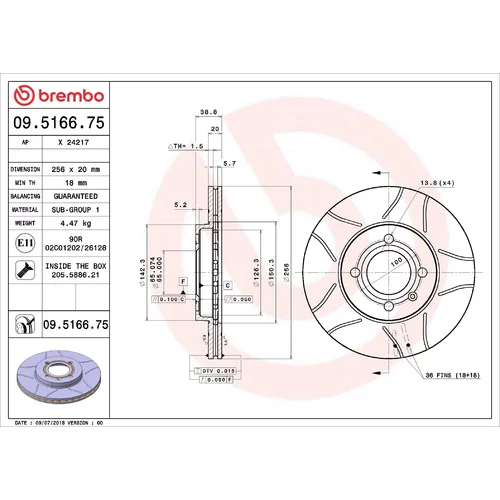 Brzdový kotúč BREMBO 09.5166.75