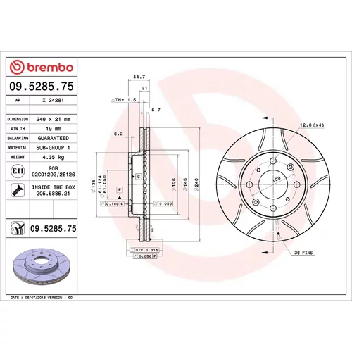 Brzdový kotúč BREMBO 09.5285.75