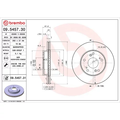 Brzdový kotúč BREMBO 09.5457.30