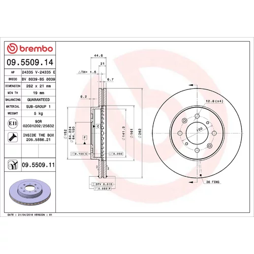 Brzdový kotúč BREMBO 09.5509.11