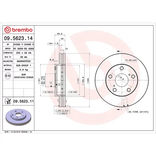 Brzdový kotúč BREMBO 09.5623.14
