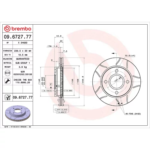 Brzdový kotúč BREMBO 09.6727.77