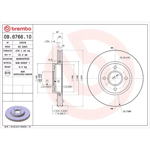 Brzdový kotúč BREMBO 09.6766.10