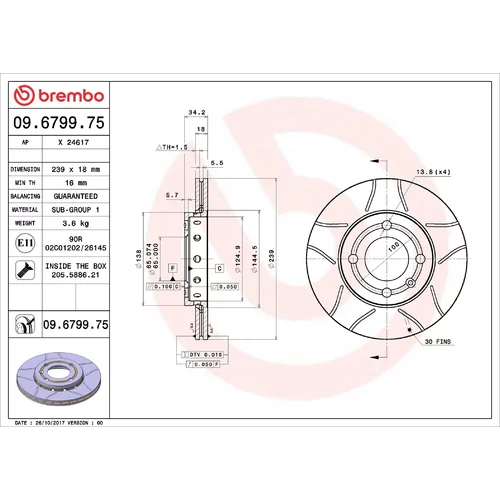 Brzdový kotúč BREMBO 09.6799.75