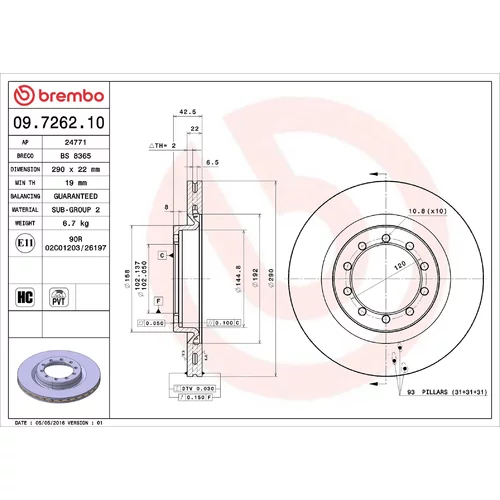 Brzdový kotúč BREMBO 09.7262.10
