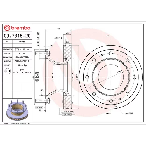 Brzdový kotúč BREMBO 09.7315.20