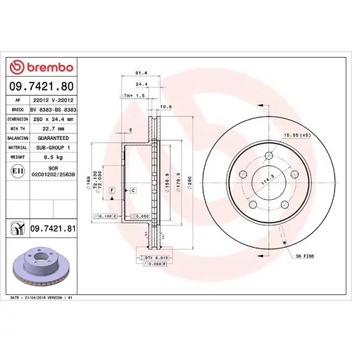 Brzdový kotúč BREMBO 09.7421.81