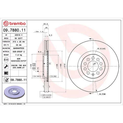 Brzdový kotúč BREMBO 09.7880.11