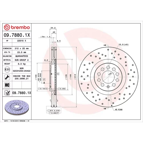 Brzdový kotúč BREMBO 09.7880.1X