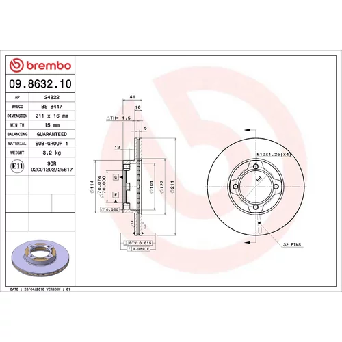 Brzdový kotúč BREMBO 09.8632.10