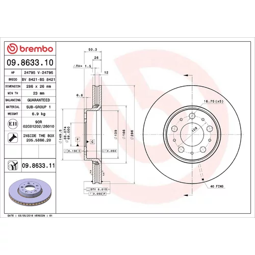 Brzdový kotúč BREMBO 09.8633.11