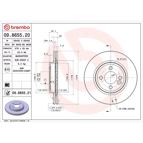 Brzdový kotúč BREMBO 09.8655.21