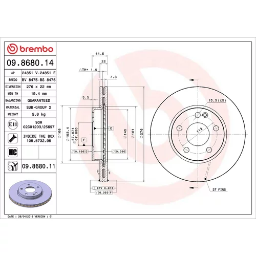 Brzdový kotúč BREMBO 09.8680.11