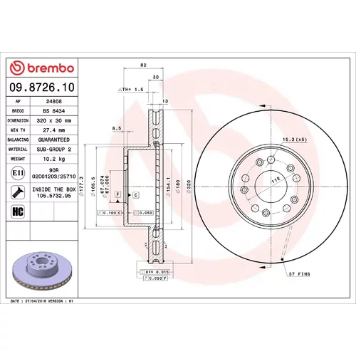 Brzdový kotúč BREMBO 09.8726.10