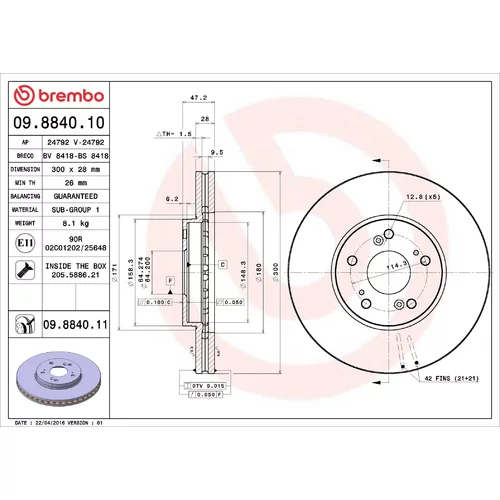 Brzdový kotúč BREMBO 09.8840.11