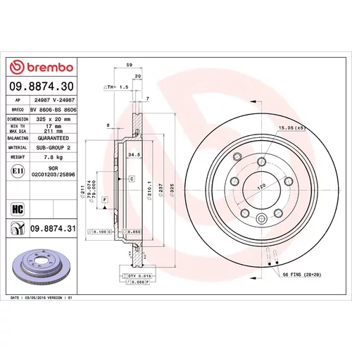 Brzdový kotúč BREMBO 09.8874.30