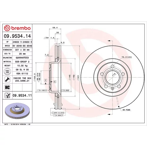 Brzdový kotúč BREMBO 09.9534.11