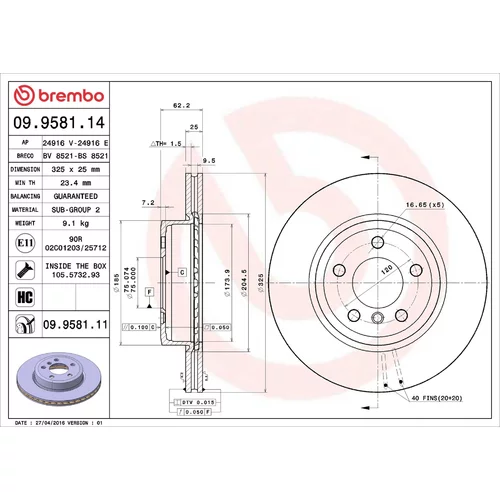 Brzdový kotúč BREMBO 09.9581.11