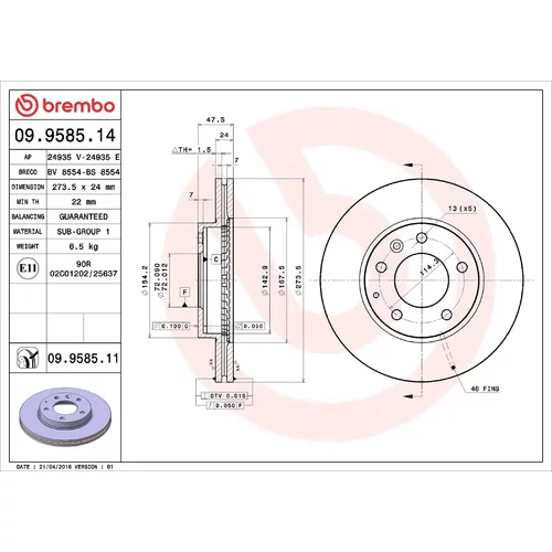 Brzdový kotúč BREMBO 09.9585.11